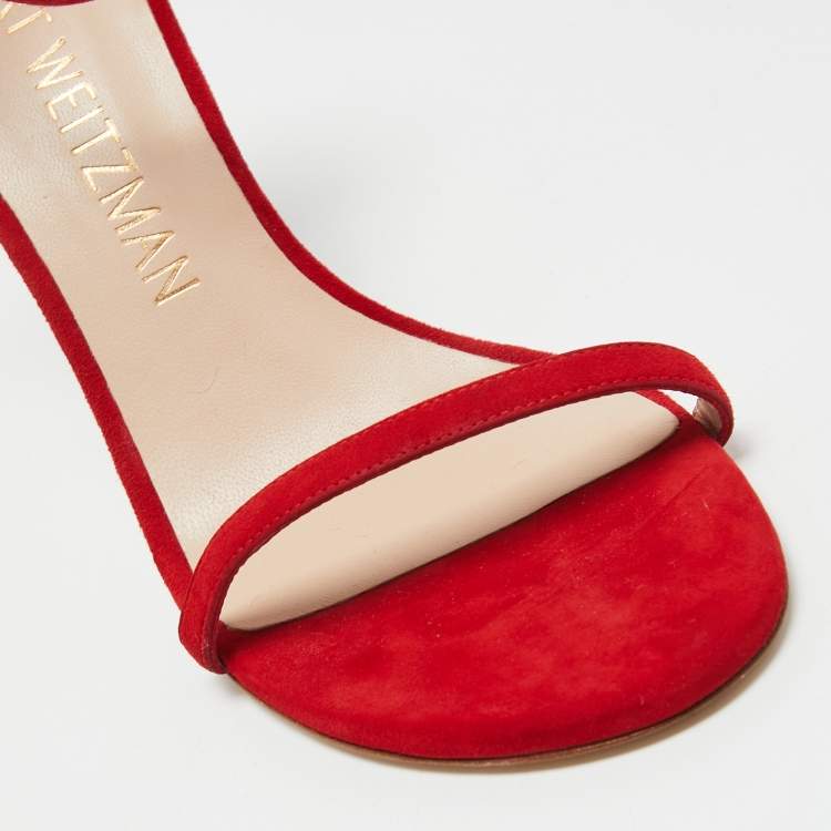 مملوكة مسبقًا Stuart Weitzman Red Suede Nudist Ankle Strap Sandals Size 39