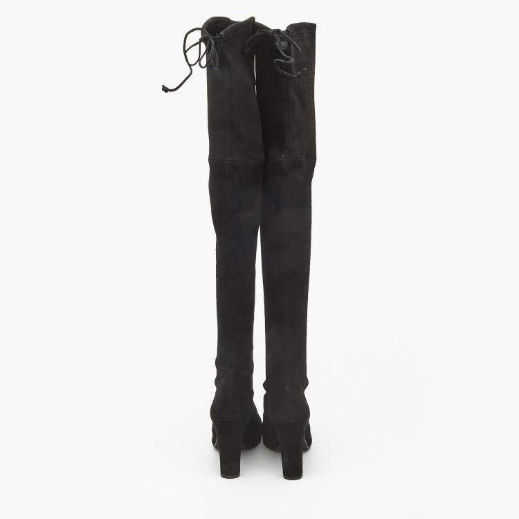 Pre Owned Stuart Weitzman Black Suede Over The Knee Boots Size 37