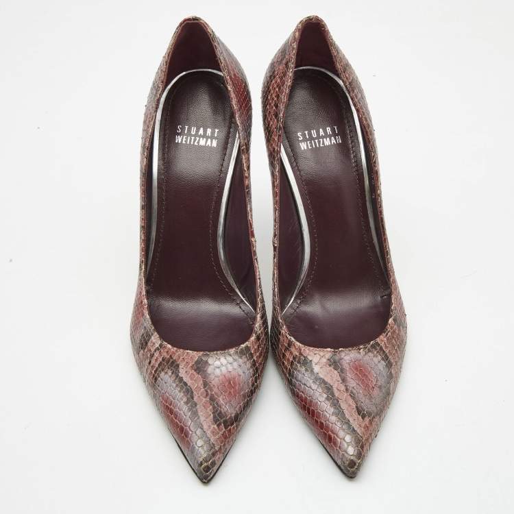 Pre Owned Stuart Weitzman Tricolor Python Embossed Leather Pointed Toe Pumps Size 38.5