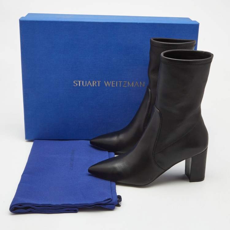 Pre Owned Stuart Weitzman Black Leather Ankle Boots Size 38.5