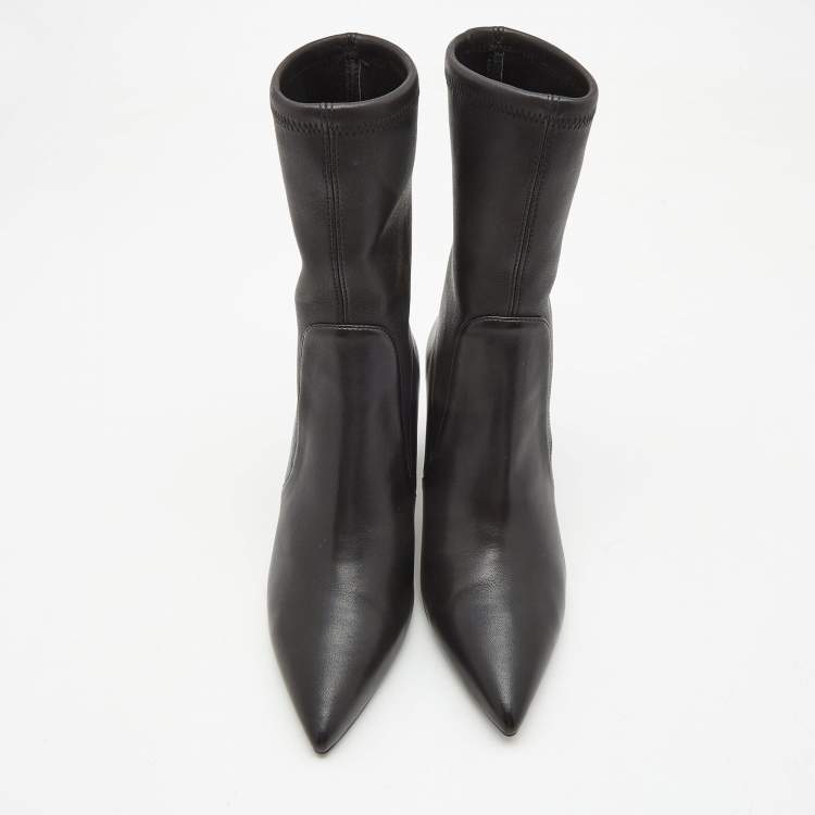 Pre Owned Stuart Weitzman Black Leather Ankle Boots Size 38.5