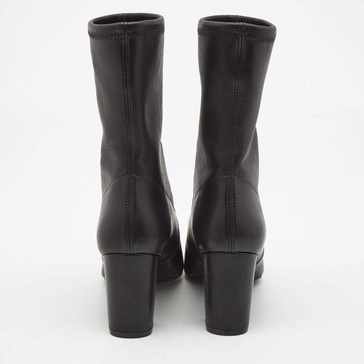 Pre Owned Stuart Weitzman Black Leather Ankle Boots Size 38.5