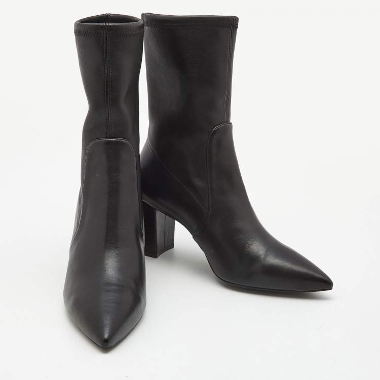 Pre Owned Stuart Weitzman Black Leather Ankle Boots Size 38.5