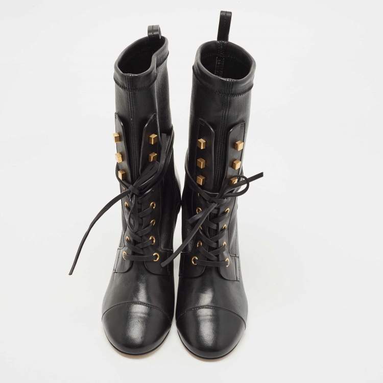 Pre Owned Stuart Weitzman Black Leather Mild Calf Boots Size 38