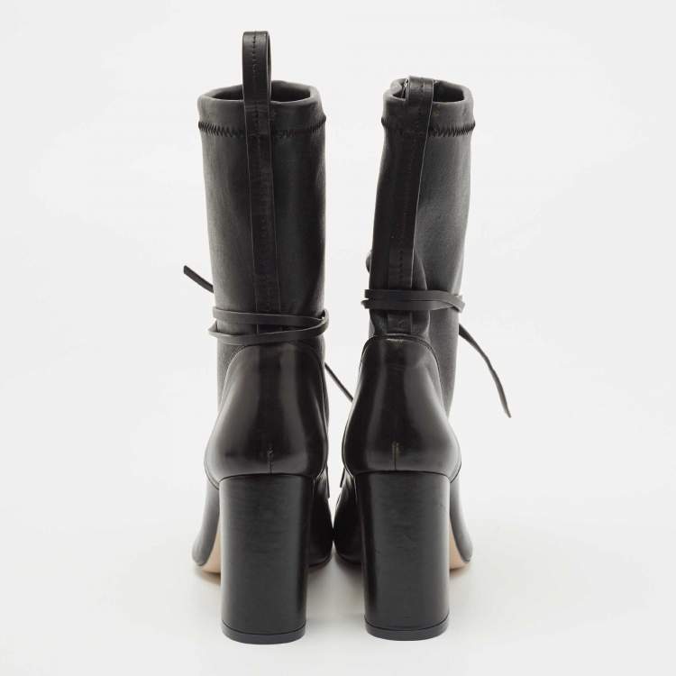 Pre Owned Stuart Weitzman Black Leather Mild Calf Boots Size 38