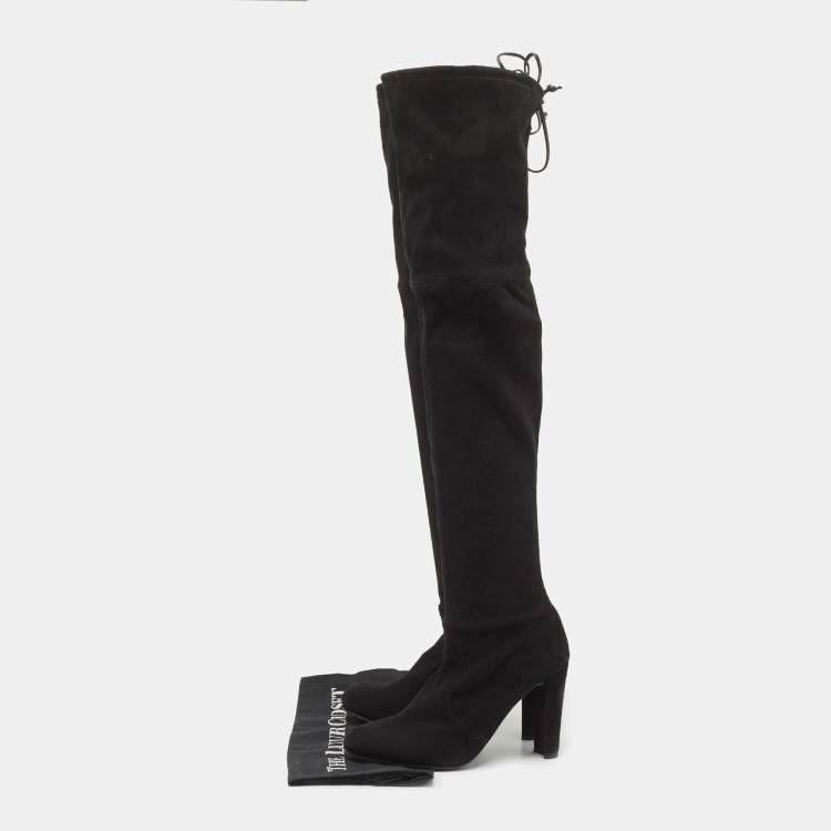 Pre Owned Stuart Weitzman Black Suede Tieland Knee Length Boots Size 37
