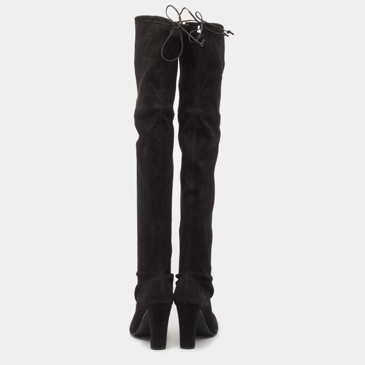 Pre Owned Stuart Weitzman Black Suede Tieland Knee Length Boots Size 37