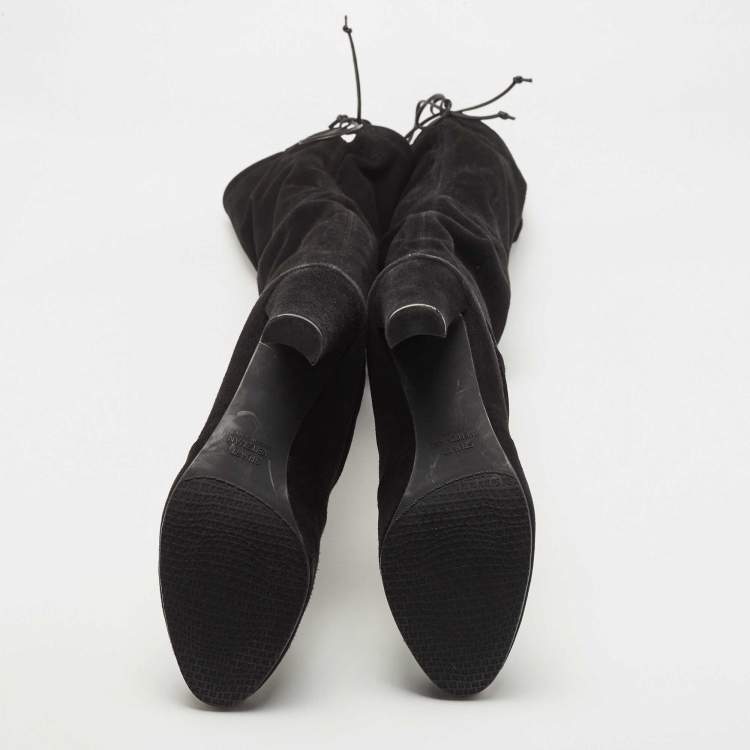Pre Owned Stuart Weitzman Black Suede Tieland Knee Length Boots Size 37