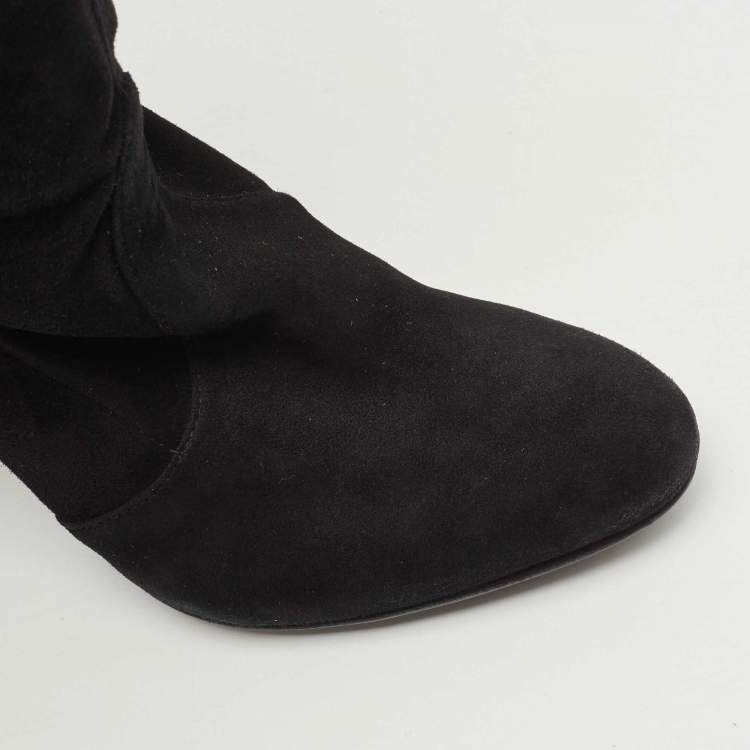 Pre Owned Stuart Weitzman Black Suede Tieland Knee Length Boots Size 37
