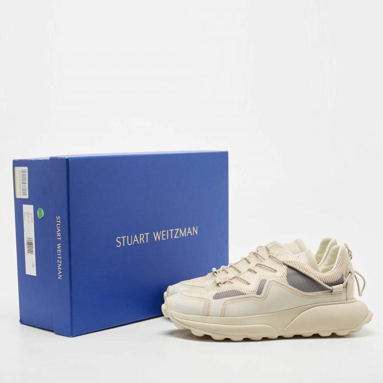 Pre Owned Stuart Weitzman Beige Leather and PVC Low Top Sneakers Size 38
