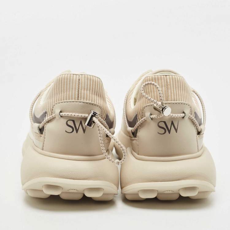 Pre Owned Stuart Weitzman Beige Leather and PVC Low Top Sneakers Size 38