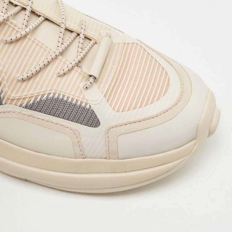 Pre Owned Stuart Weitzman Beige Leather and PVC Low Top Sneakers Size 38