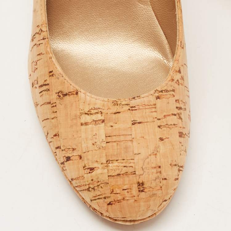 Pre Owned Stuart Weitzman Beige Cork Round Toe Pumps Size 35.5