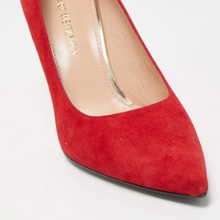 Pre Owned Stuart Weitzman Red Suede Pointed Toe Pumps Size 41