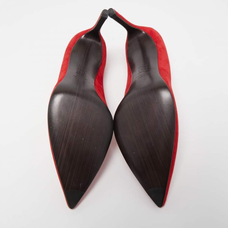 Pre Owned Stuart Weitzman Red Suede Pointed Toe Pumps Size 41