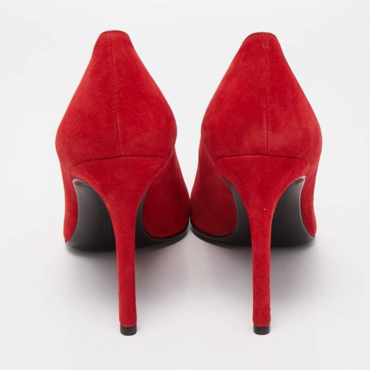 Pre Owned Stuart Weitzman Red Suede Pointed Toe Pumps Size 41