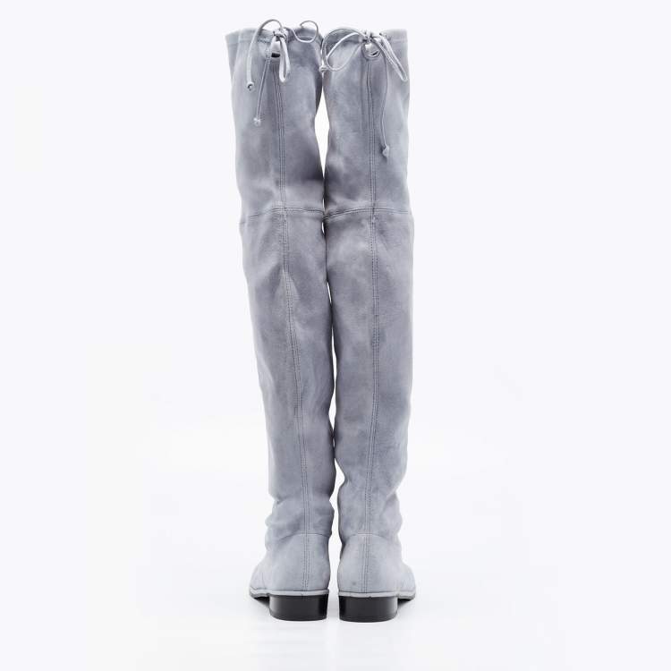Pre Owned Stuart Weitzman Blue Suede Knee Length Boots Size 39