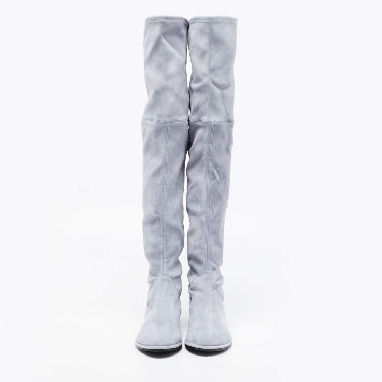 Pre Owned Stuart Weitzman Blue Suede Knee Length Boots Size 39