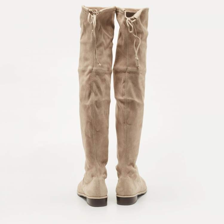Pre Owned Stuart Weitzman Beige Suede Knee Length Boots Size 39.5