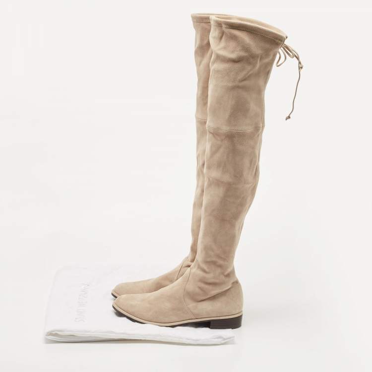 Pre Owned Stuart Weitzman Beige Suede Knee Length Boots Size 39.5