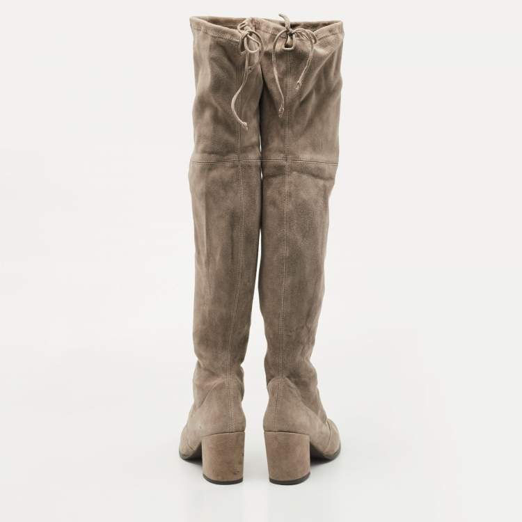 Pre Owned Stuart Weitzman Grey Suede Knee Length Boots Size 39