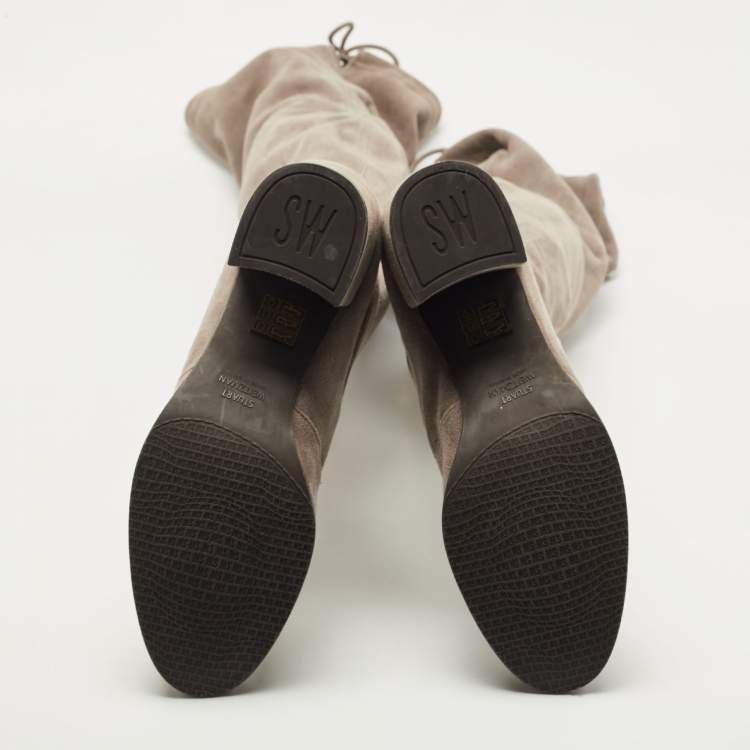 Pre Owned Stuart Weitzman Grey Suede Knee Length Boots Size 39