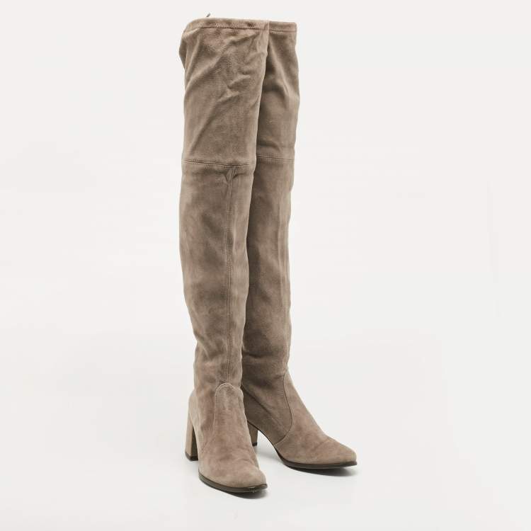 Pre Owned Stuart Weitzman Grey Suede Knee Length Boots Size 39