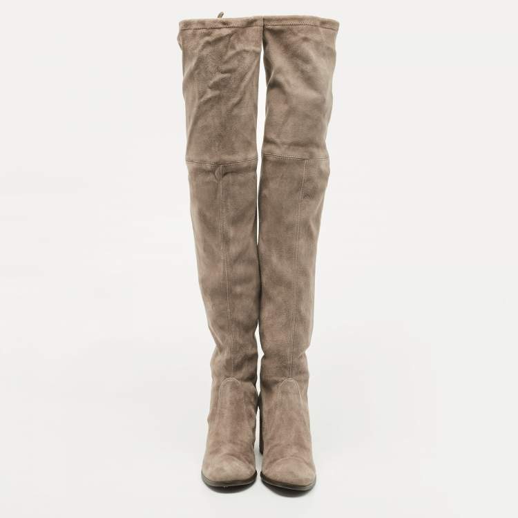 Pre Owned Stuart Weitzman Grey Suede Knee Length Boots Size 39