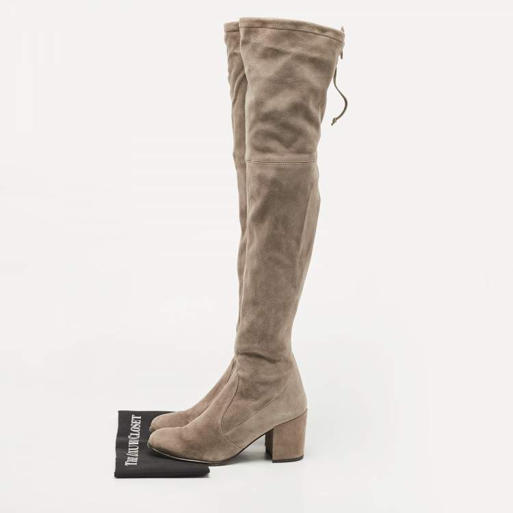 Pre Owned Stuart Weitzman Grey Suede Knee Length Boots Size 39