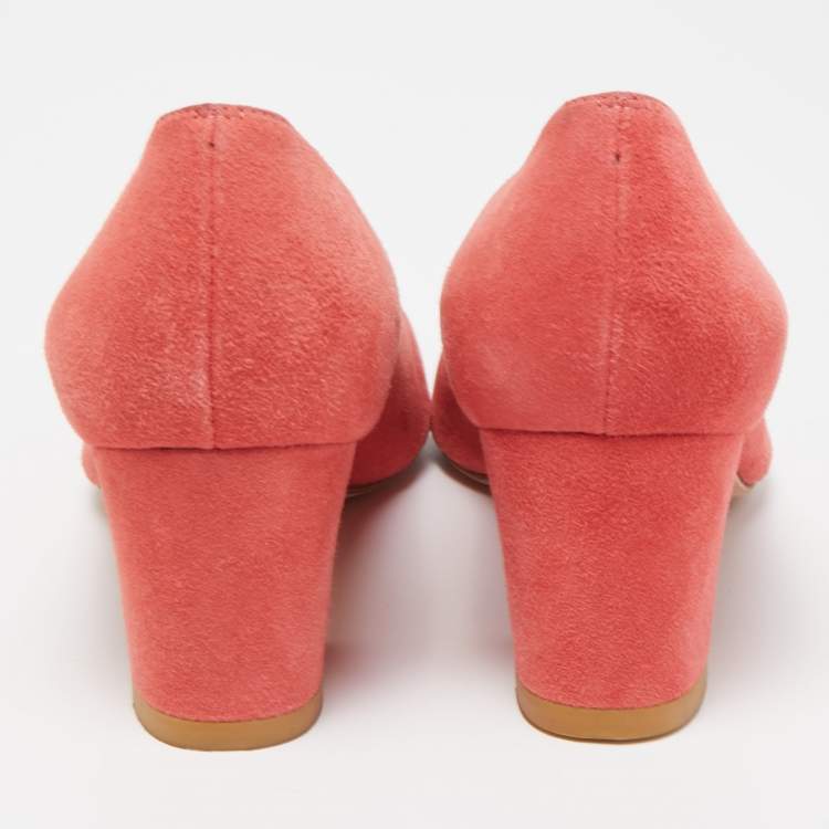 Pre Owned Stuart Weitzman Pink Suede Block Heel Pumps Size 36