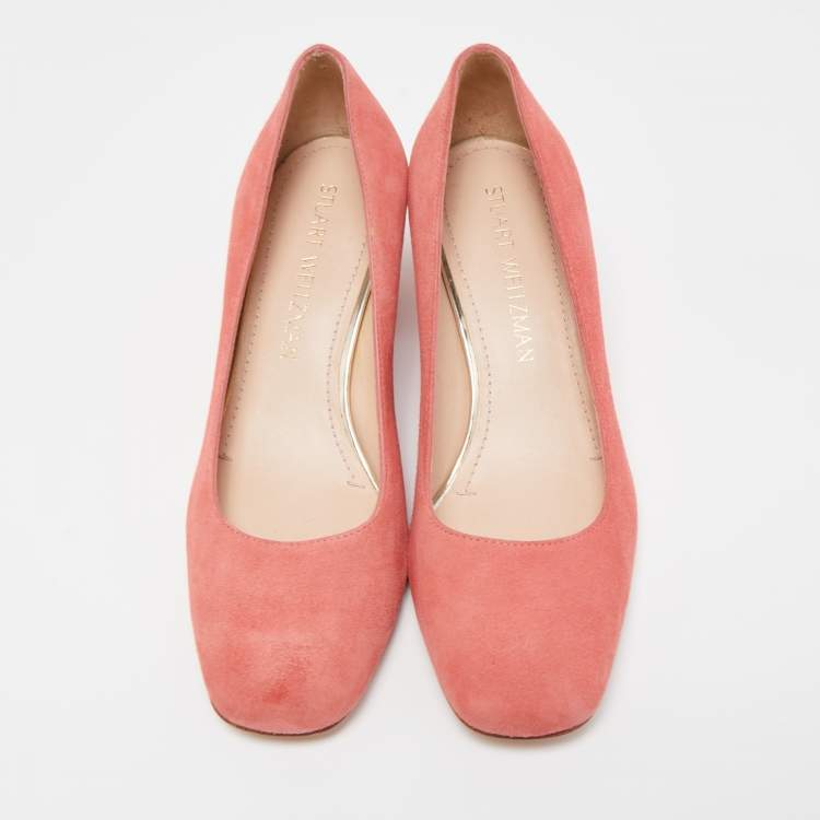 Pre Owned Stuart Weitzman Pink Suede Block Heel Pumps Size 36