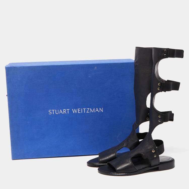 Pre Owned Stuart Weitzman Black Leather Gladiator Backview Sandals Size 35