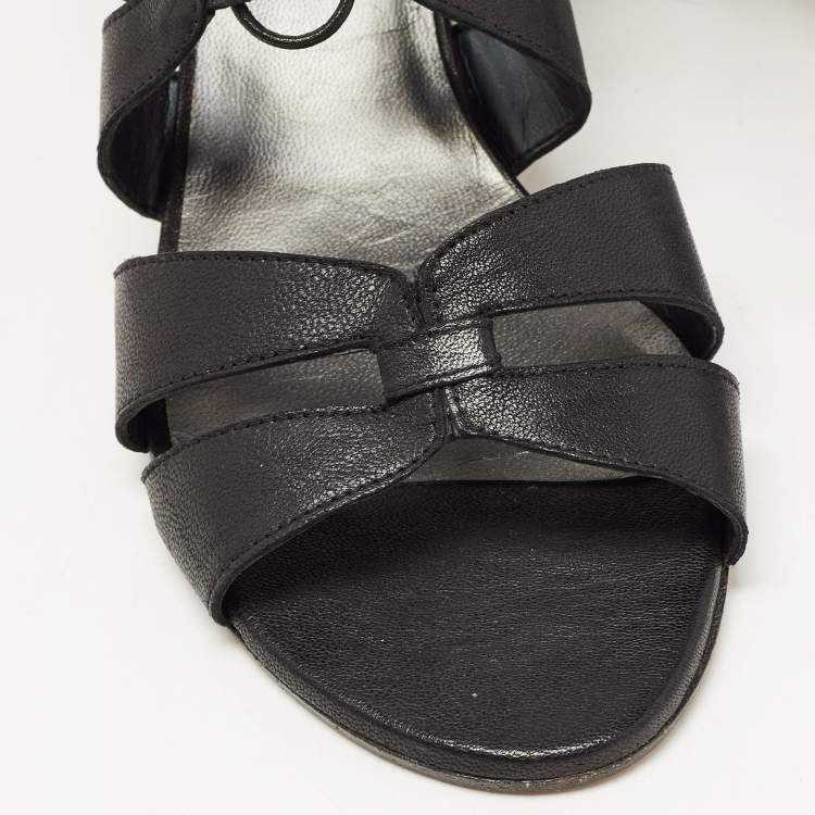 Pre Owned Stuart Weitzman Black Leather Gladiator Ankle Wrap Sandals Size 39