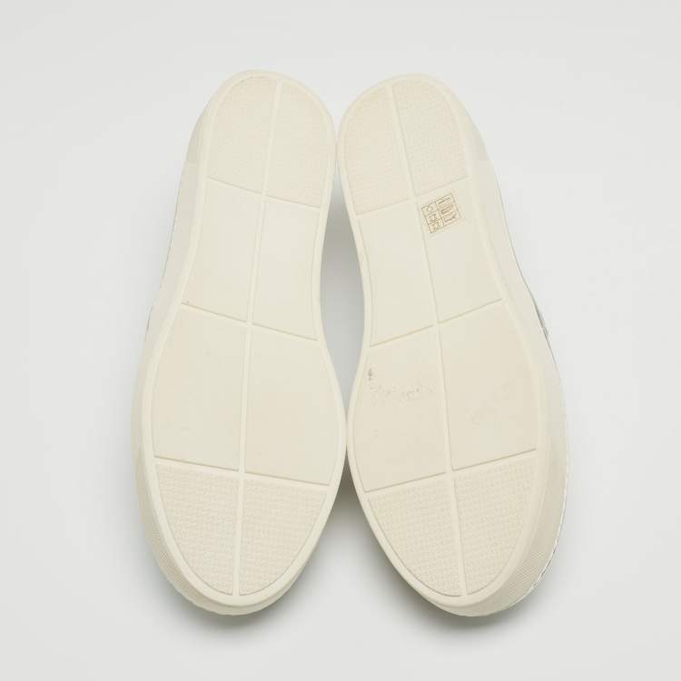 Pre Owned Stuart Weitzman Silver Leather Faux Pearl and Crystal Embellished Slip On Sneakers Size 42