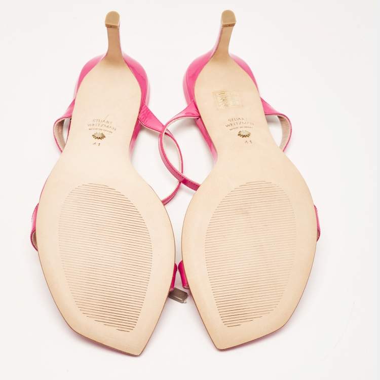 Pre Owned Stuart Weitzman Pink Patent Leather Slide Sandals Size 41