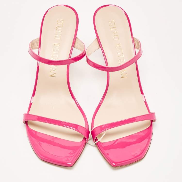 Pre Owned Stuart Weitzman Pink Patent Leather Slide Sandals Size 41