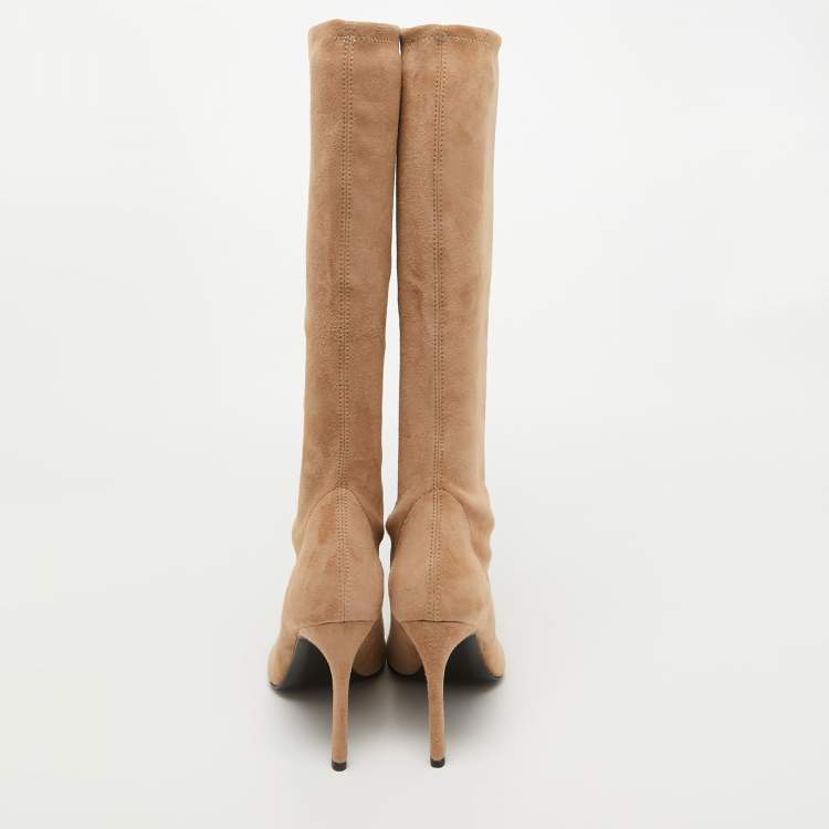 Pre Owned Stuart Weitzman Beige Suede Knee Length Boots 37.5