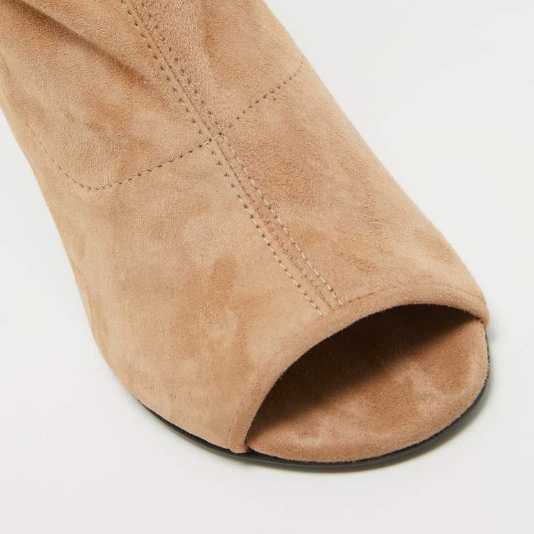 Pre Owned Stuart Weitzman Beige Suede Knee Length Boots 37.5