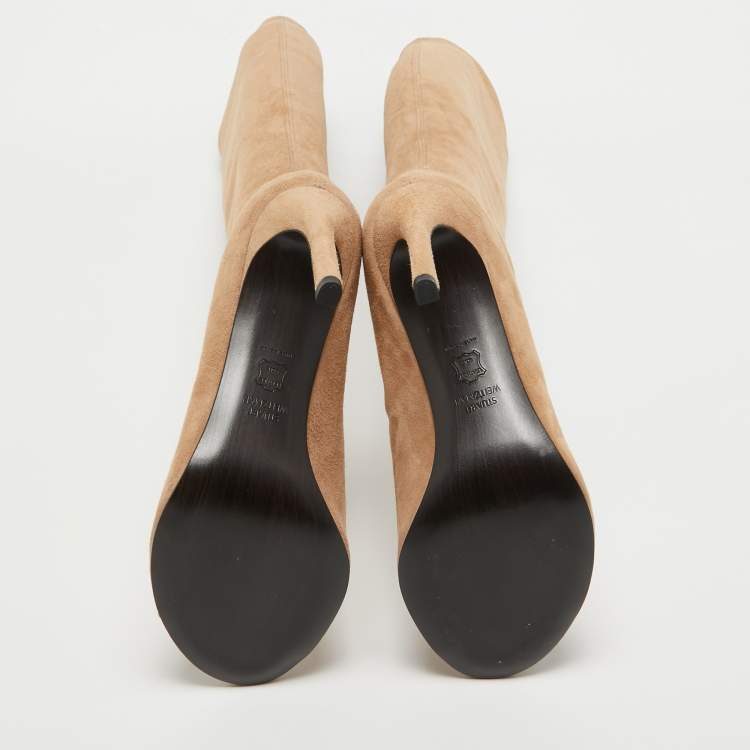 Pre Owned Stuart Weitzman Beige Suede Knee Length Boots 37.5
