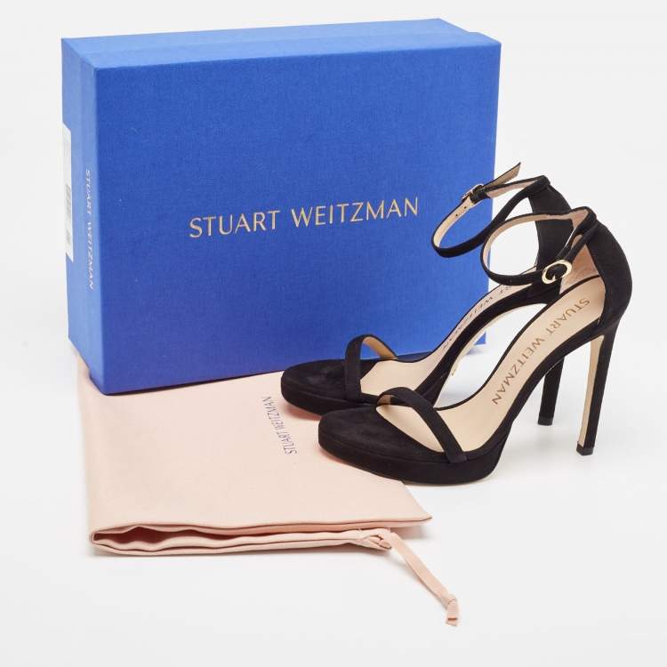 Pre Owned Stuart Weitzman Black Suede Nudist Disco Platform Sandals Size 37