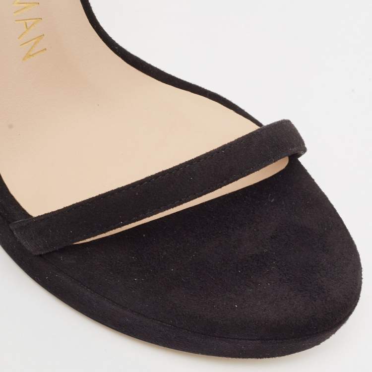 Pre Owned Stuart Weitzman Black Suede Nudist Disco Platform Sandals Size 37