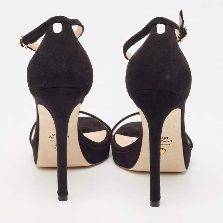 Pre Owned Stuart Weitzman Black Suede Nudist Disco Platform Sandals Size 37