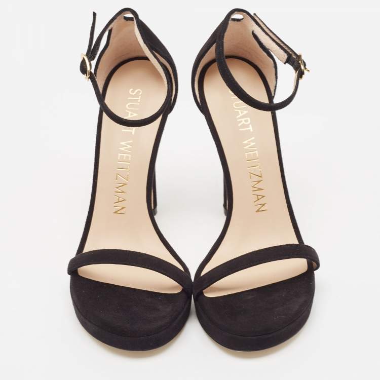 Pre Owned Stuart Weitzman Black Suede Nudist Disco Platform Sandals Size 37