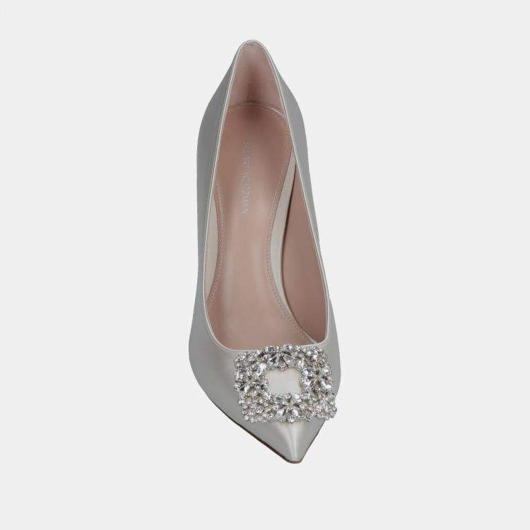 Pre Owned Stuart Weitzman Satin Crystal Embellished Pumps Size 41