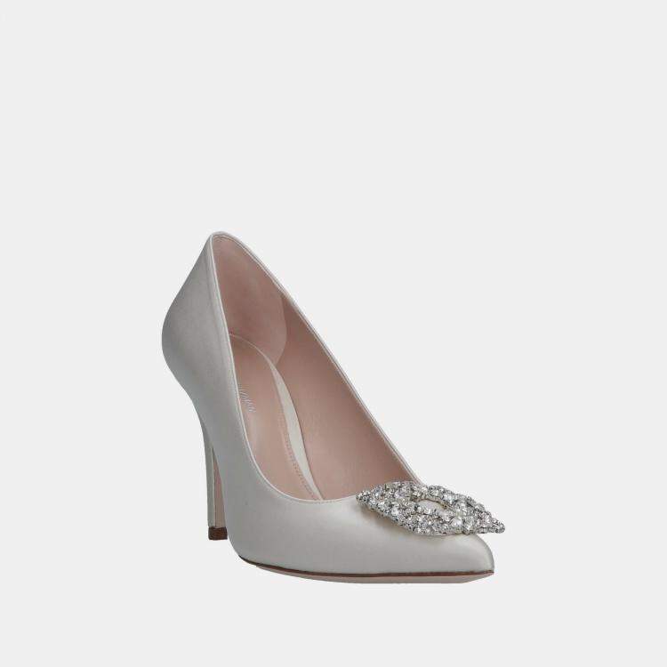 Pre Owned Stuart Weitzman Satin Crystal Embellished Pumps Size 41