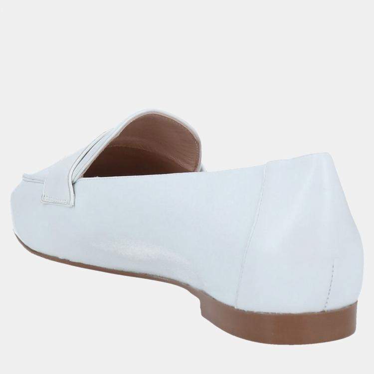Pre Owned Stuart Weitzman White Leather Loafers Size 36