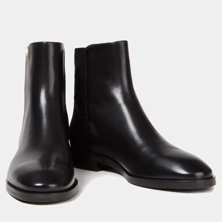 Pre Owned Stuart Weitzman Leather and Knit Fabric Ankle Boots Size 39