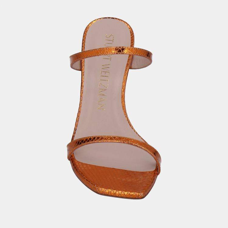 مملوكة مسبقًا Stuart Weitzman Snakeskin Embossed Leather Slide Sandals Size 38