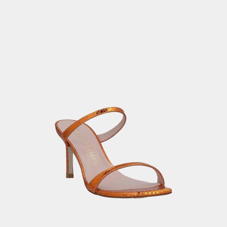 مملوكة مسبقًا Stuart Weitzman Snakeskin Embossed Leather Slide Sandals Size 38