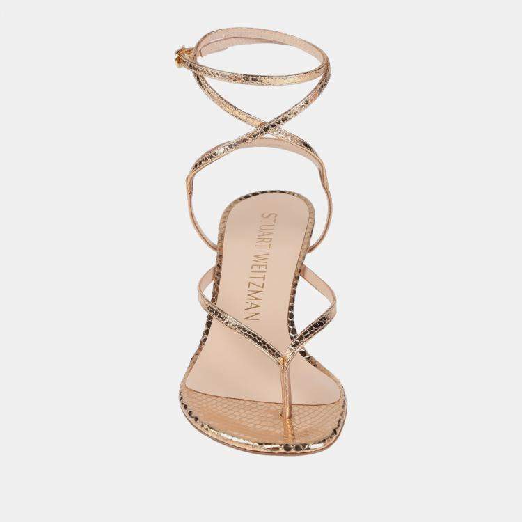 Pre Owned Stuart Weitzman Snakeskin Embossed Leather Thong Slide Sandals Size 38.5